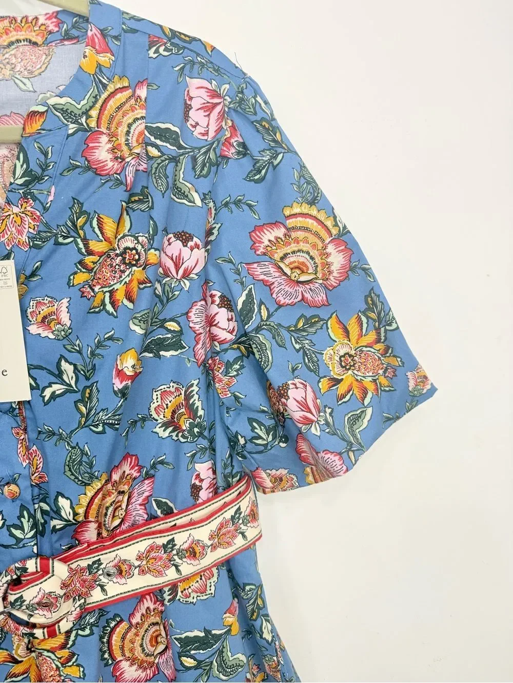 Joie Blue Pink Floral Print Complimentary Hem Puff Sleeve A Line Mini Dress NEW